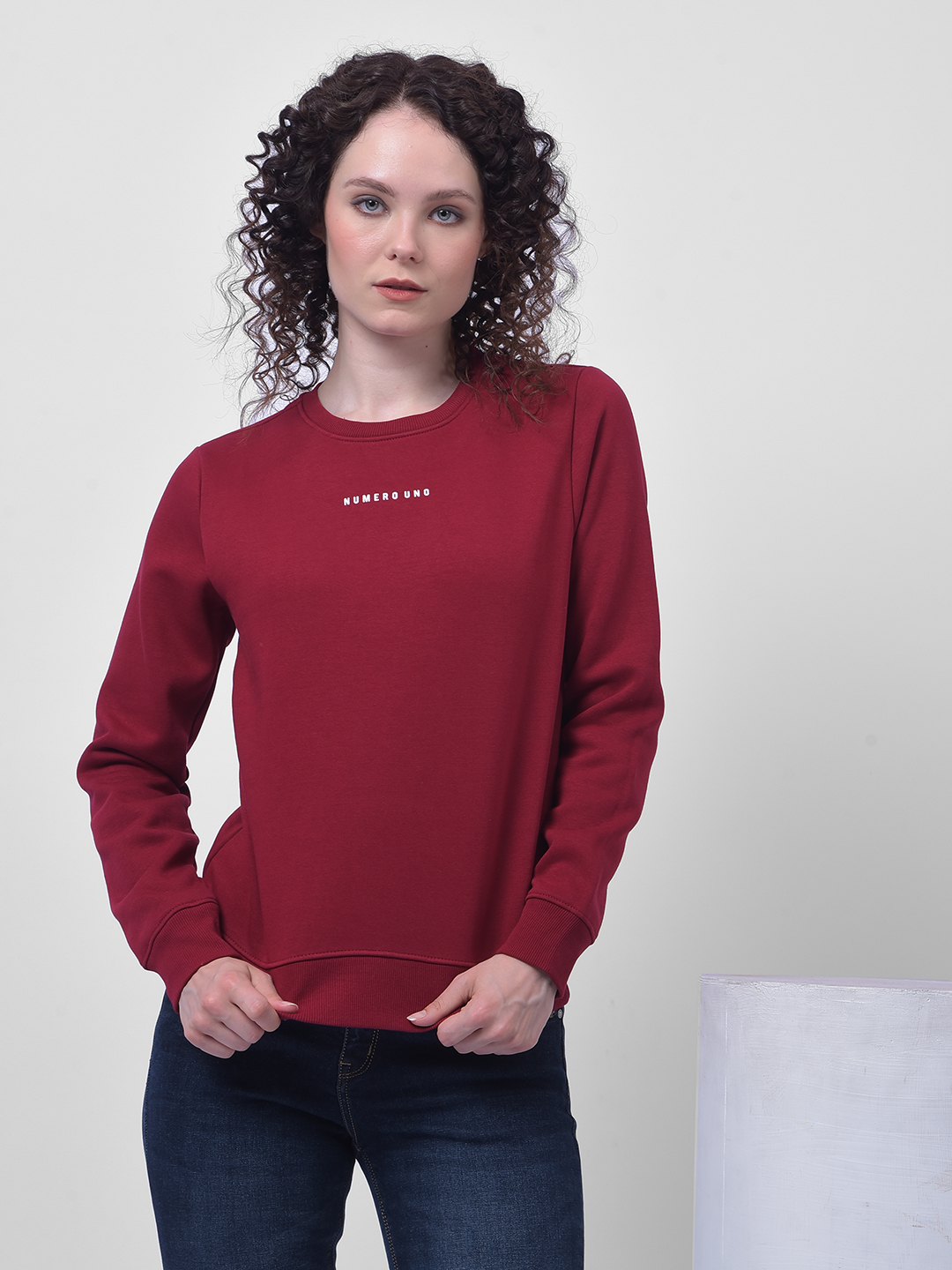 Numero Uno Women Maroon Crew Neck Sweatshirt